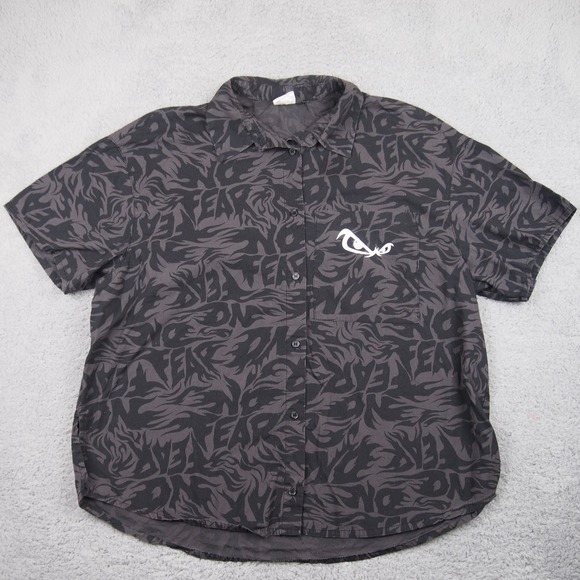 No Fear x H&M Collab Shirt Men's Medium Button Up Short Sleeve Gray Black‎ EUC! - Picture 1 of 9